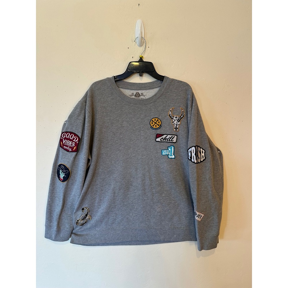 American Rag Mens XXL Gray Patchwork Graphic Crewneck Sweatshirt Pullover